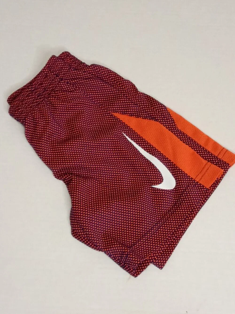 Nike Boys Athletic Shorts 4/5Y Orange Navy Dotted Swoosh